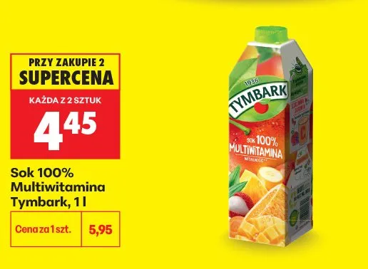 Sok 100% Multiwitamina Tymbark promocja w Biedronka