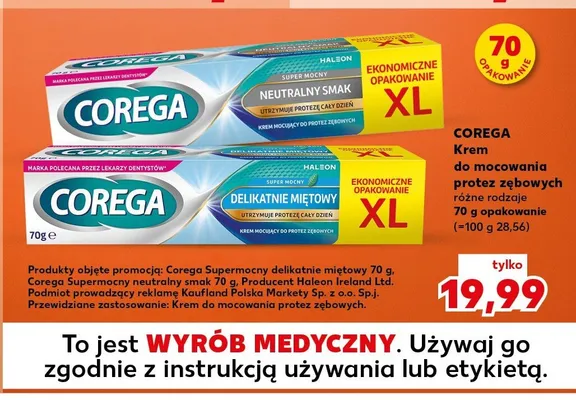 Krem do mocowania protez zębowych Corega Super Mocny Neutralny Smak XL promocja w Kaufland