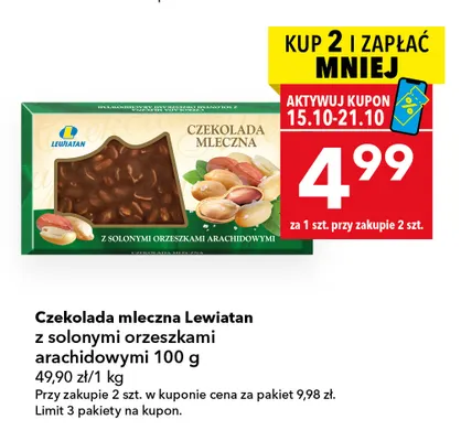 Czekolada mleczna Lewiatan z solonymi orzeszkami arachidowymi promocja w LEWIATAN