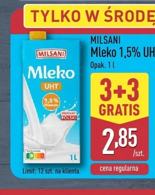 Mleko 1,5% UHT Milsani promocja w Aldi