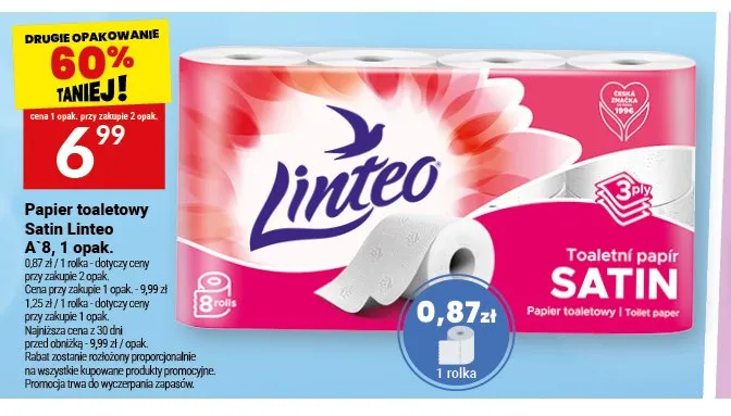 Papier toaletowy Satin Linteo 8-pak promocja w Twój Market