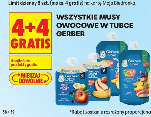Wszystkie musy owocowe w tubce 4+4 GRATIS promocja w Biedronka