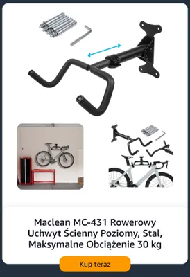 Rowerowy uchwyt ścienny poziomy Maclean MC-431 promocja w Amazon