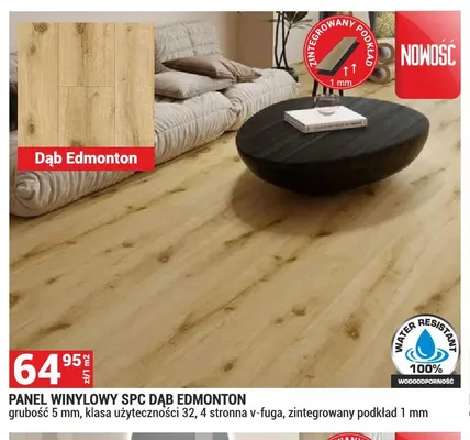 Panel winylowy SPC Dąb Edmonton grubość 5mm klasa użyteczności 32 4 stronna v-fuga zintegrowany podkład 1mm promocja w Merkury Market