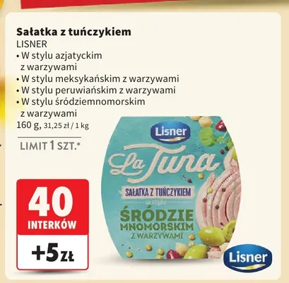 Sałatka z tuńczykiem w stylu śródziemnomorskim z warzywami Lisner promocja w Intermarche