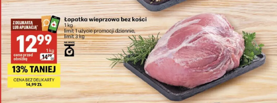 Łopatka wieprzowa bez kości promocja w Delikatesy Centrum