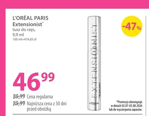 Tusz do rzęs L'Oréal Paris Extensionist promocja w Hebe