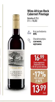 Wino czerwone African Rock Cabernet Pinotage promocja w Aldi