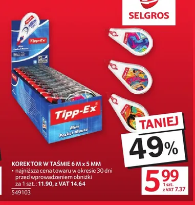 Korektor w taśmie 6 m x 5 mm Tipp-Ex promocja w Selgros