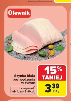 Szynka biała bez wędzenia Olewnik promocja w Carrefour