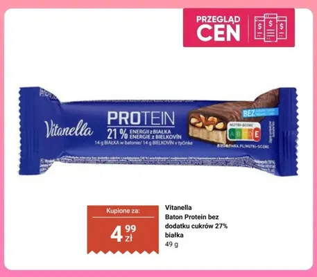 Baton proteinowy Vitanella Protein bez dodatku cukrów 27% białka promocja w Biedronka