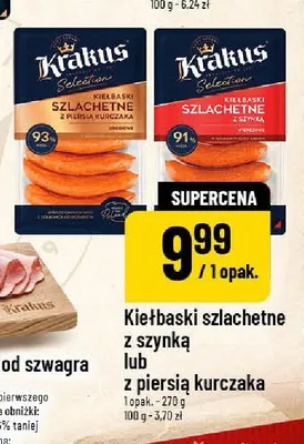 Kiełbaski szlachetne z piersią kurczaka Krakus promocja w POLOmarket