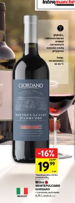 Wino czerwone Montepulciano Giordano wytrawne promocja w Intermarche