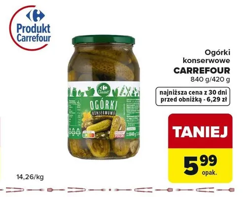 Ogórki konserwowe Carrefour promocja w Carrefour Market