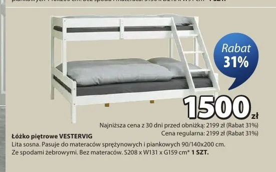 Łóżko piętrowe VESTERVIG promocja w Jysk