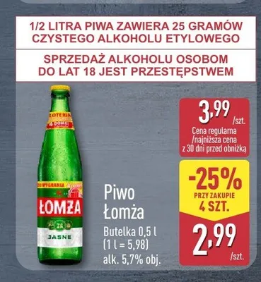 Piwo Łomża Jasne promocja w Aldi