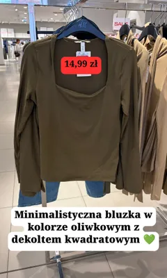 Bluzka H&M w kolorze oliwkowym z dekoltem kwadratowym promocja w H&M