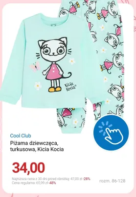 Piżama dziewczęca Cool Club turkusowa Kicia Kocia promocja w Smyk
