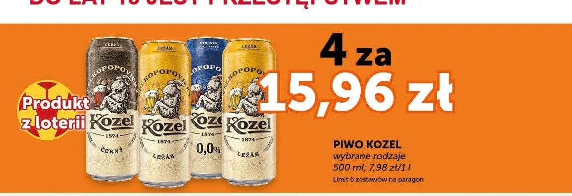 Piwo bezalkoholowe Kozel 0,0% 4-pak 500 ml promocja w ABC