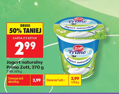 Jogurt naturalny Primo Zott promocja w Biedronka