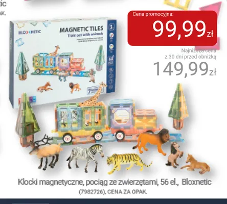 Klocki magnetyczne pociąg ze zwierzętami Bloxnetic 56 elementów promocja w Smyk