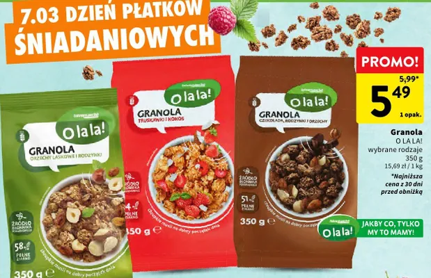 Granola wybrane rodzaje promocja w Intermarche