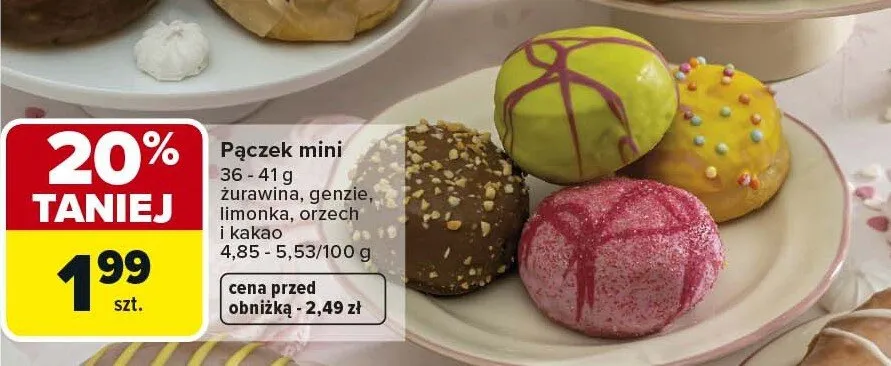 Pączek mini czekolada, genzia, limówka, orzech i kakao promocja w Carrefour Market