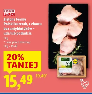 Kurczak Zielone Fermy Polski z chowu bez antybiotyków - uda lub podudzia promocja w Lidl