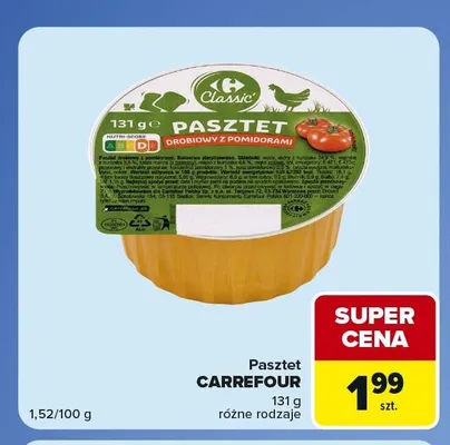 Pasztet drobiowy z pomidorami Carrefour Classic promocja w Carrefour Market