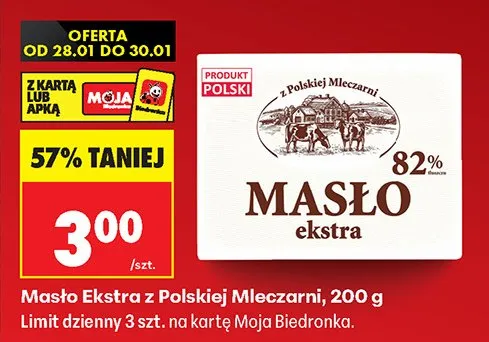 Masło Ekstra z Polskiej Mleczarni, 200 g promocja w Biedronka