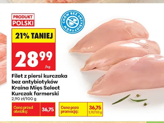 Filet z piersi kurczaka bez antybiotyków Kraina Mięs Select Kurczak farmerski promocja w Biedronka
