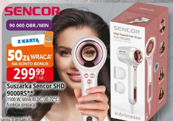 Suszarka Sencor SHD 9000RS 1500W silnik BLDC 20-72°C funkcja jonizacji promocja w Leclerc