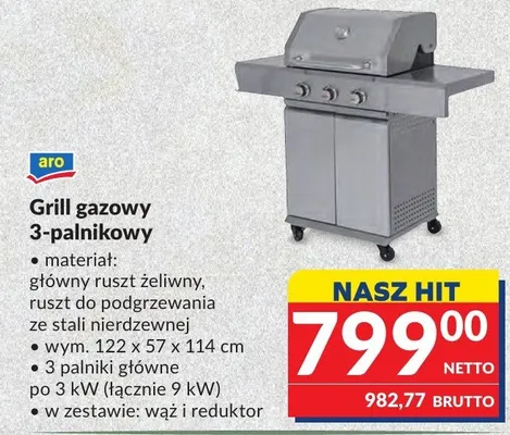 Grill gazowy 3-palnikowy aro promocja w Makro