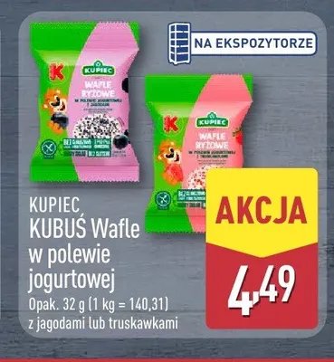 Wafle w polewie jogurtowej KUPIEC KUBUŚ z truskawkami promocja w Aldi