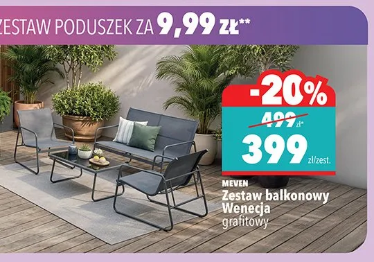 Zestaw balkonowy Wenecja MEVEN grafitowy promocja w Biedronka