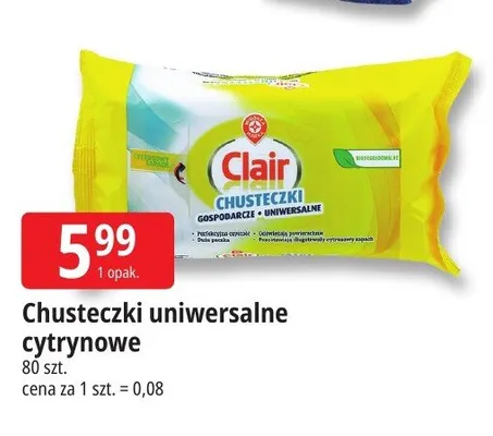 Chusteczki uniwersalne cytrynowe Clair promocja w Leclerc