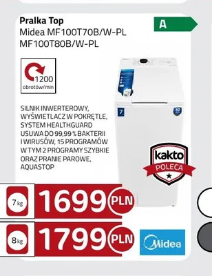 Pralka Top Midea MF100T70B/W-PL promocja w kakto.pl