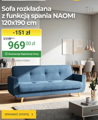 Sofa rozkładana z funkcją spania NAOMI 120x190cm promocja w ERLI