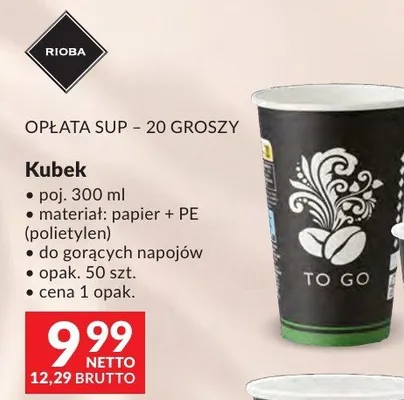 Kubek papierowy TO GO 300ml papier + PE (polietylen) do gorących napojów promocja w Makro