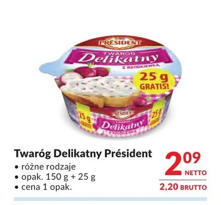Twaróg Delikatny z rzodkiewką Président promocja w Makro