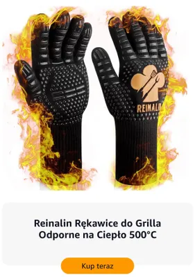 Rękawice do grilla Reinalin odporne na ciepło 500°C promocja w Amazon