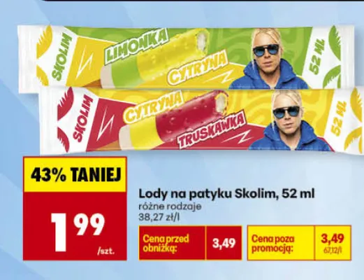 Lody na patyku Skolim cytryna truskawka promocja w Biedronka