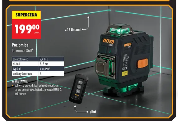 Poziomica laserowa 360° Niteo Pro promocja w Biedronka