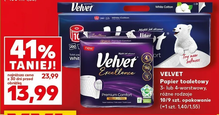 Papier toaletowy Velvet Excellence 3- lub 4-warstwowy promocja w Kaufland