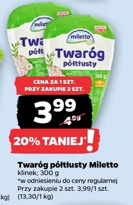 Twaróg półtłusty klinek Miletto promocja w Netto