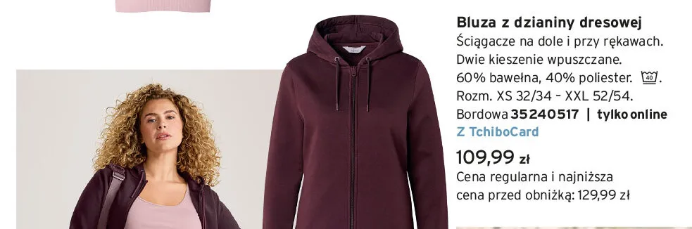 Bluza z dzianiny dresowej bordowa Tchibo promocja w Tchibo