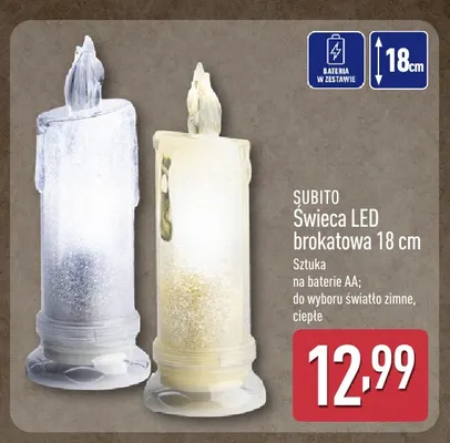 Świeca LED brokatowa 18 cm Subito promocja w Aldi