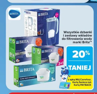 Dzbanki i zestawy wkładów do filtrowania wody marki Brita promocja w Carrefour