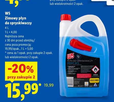 Zimowy płyn do spryskiwaczy W5 promocja w Lidl