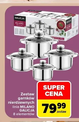 Zestaw garnków nierdzewnych linia Milano Galicja 8 elementów promocja w Carrefour